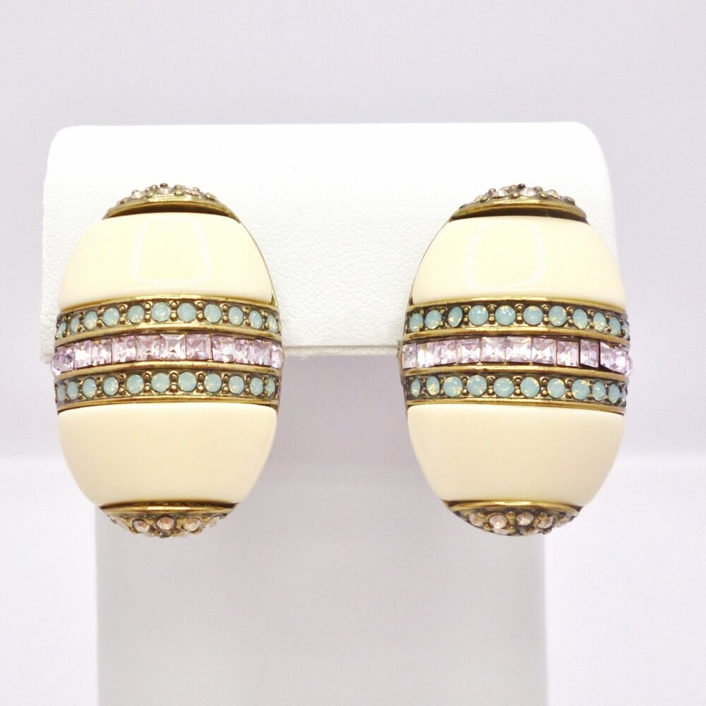 Heidi Daus Easter Egg Earrings Signed w/ Pink & Blue Swarovski Crystals Perfect